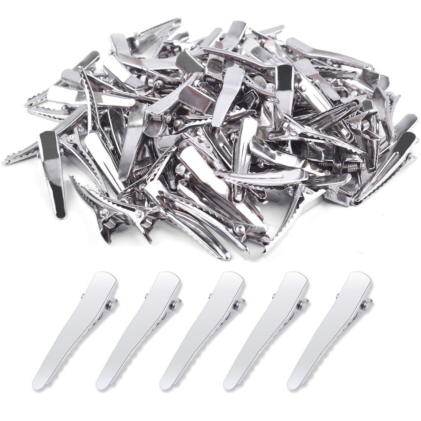 100pcs 1.38inch Stylish Teeth Bows Hair Clips Prong Curl Clips Hairdressing Salon Hair Grip Silver Color