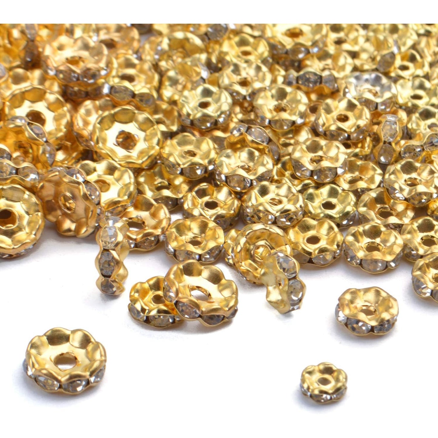 400pcs 3 Sizes Crystal Spacer Beads Loose Round Rhinestone Beads Rondelle for Bracelets Necklaces Jewelry Making,6mm/8mm/10mm,Gold