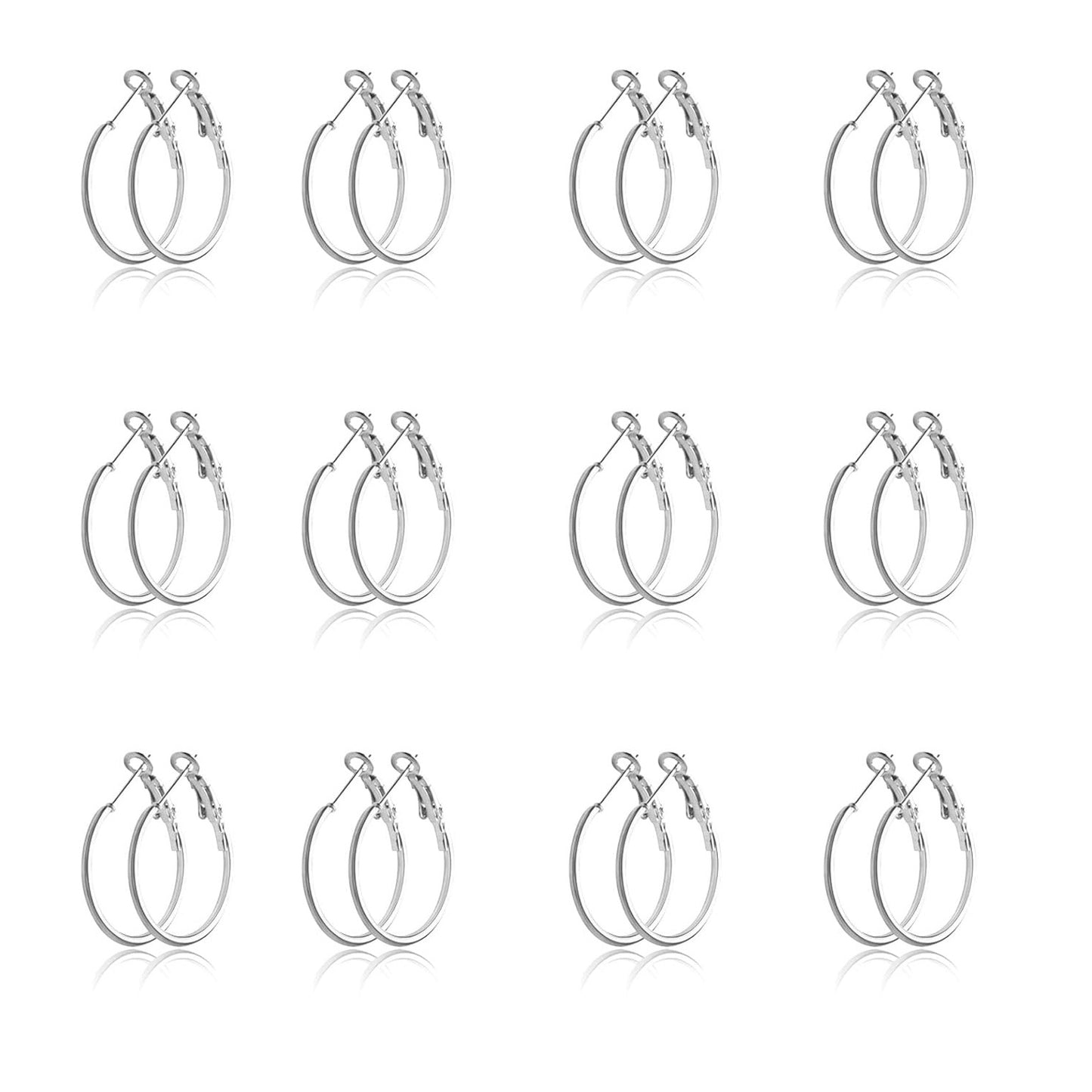 12 Pairs 6 Sizes Earrings Beading Hoop Hypoallergenic Round Circle Open Beading Hoop Earrings for DIY Crafts Jewelry Making Wedding Party Favor Gifts(Golden, Silver)