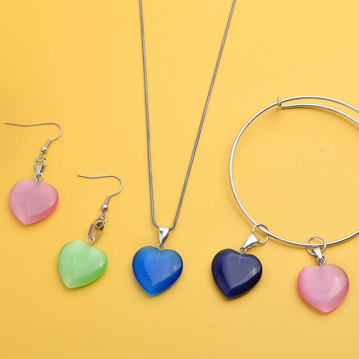 10pcs 5 Colors Heart Shaped Natural Stone Charms Healing Chakra Beads Crystal Quartz Gemstone Dangle Pendants Crafts Supplies for DIY Jewelry Making Valentine's Day Gifts