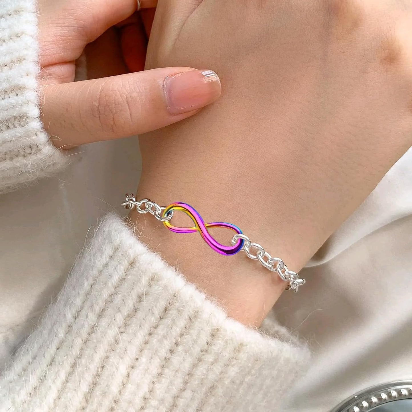 20 Pieces Rainbow Color One Direction Infinity Symbol Charms Alloy Number 8-Shaped Infinite Sign Pendants Links for DIY Bracelet Necklace Jewelry Making Findings