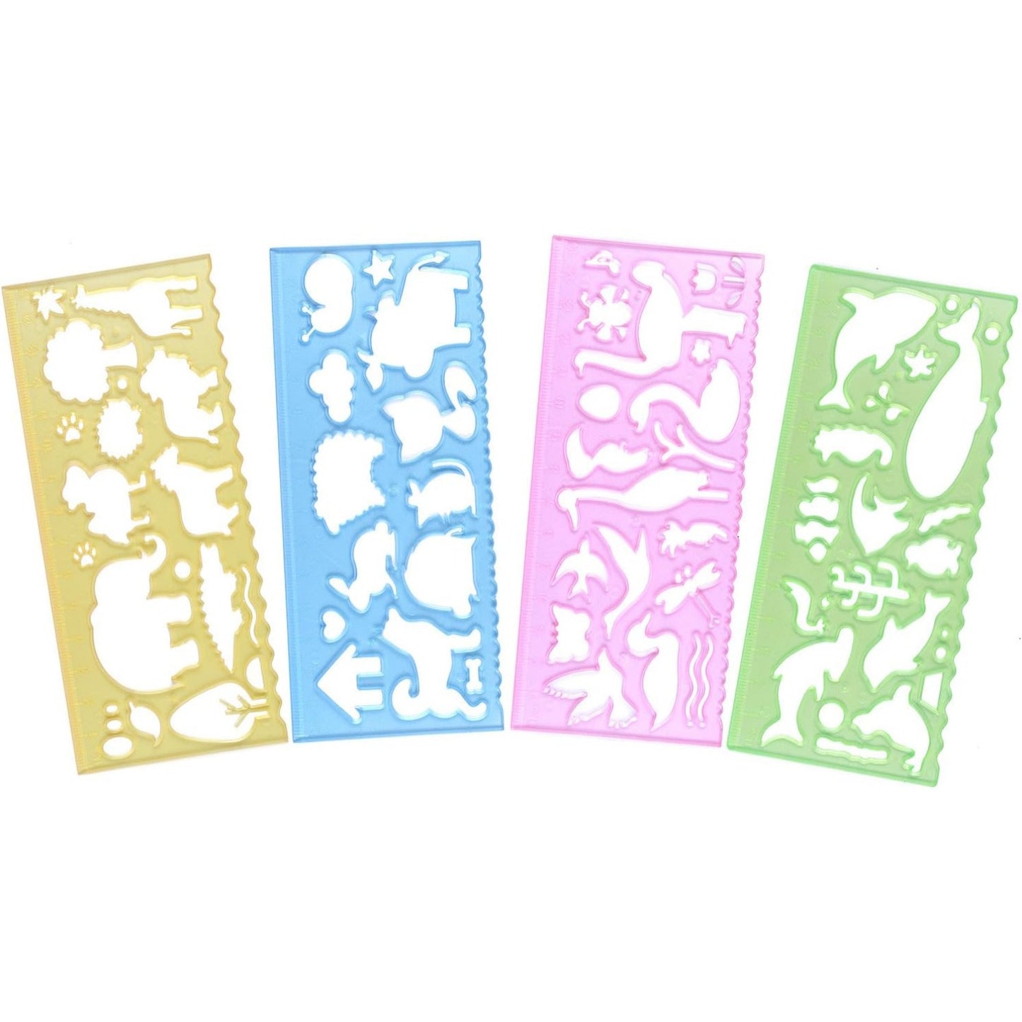 BronaGrand 4 Pcs Drawing Stencils Plastic Ruler Animals Painting Templates for Kids Clear 4 Colors