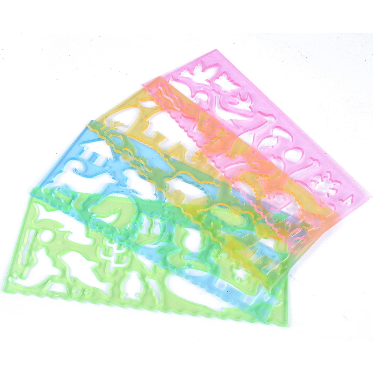 BronaGrand 4 Pcs Drawing Stencils Plastic Ruler Animals Painting Templates for Kids Clear 4 Colors