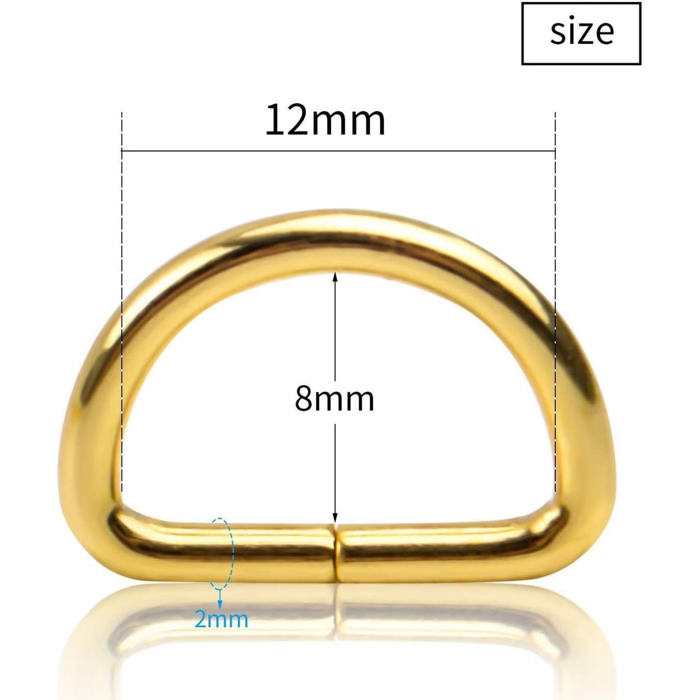 100 Pieces 1/2inch Metal Non Welded Gold D Ring Buckles D-Ring Loop for Handbag Purse Clothes DIY Accessories