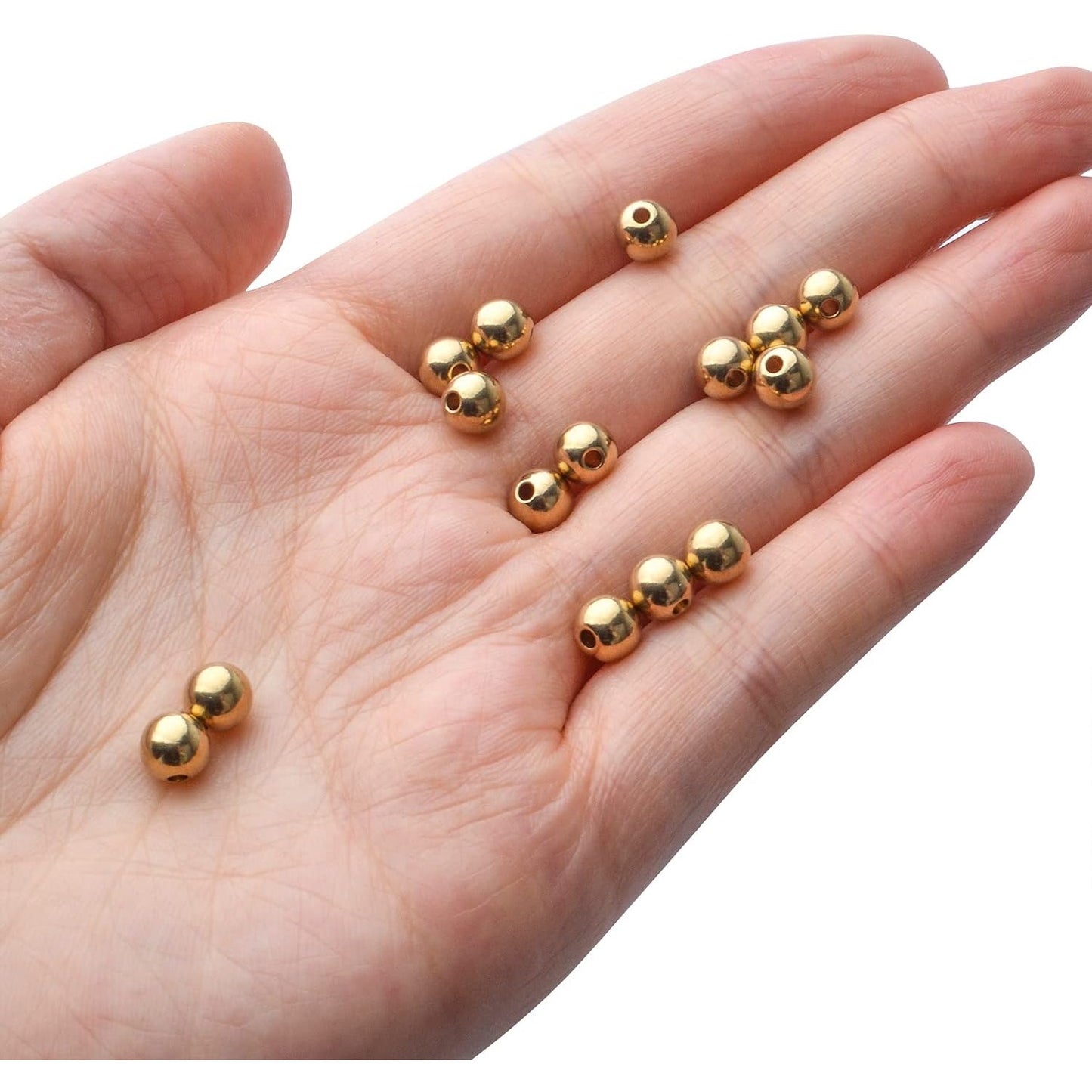 100pcs Gold Plated Round Ball Spacers Beads Brass Smooth Bead Spacer Loose Beads for DIY Jewelry Bracelet Necklace Crafts Making Accessories