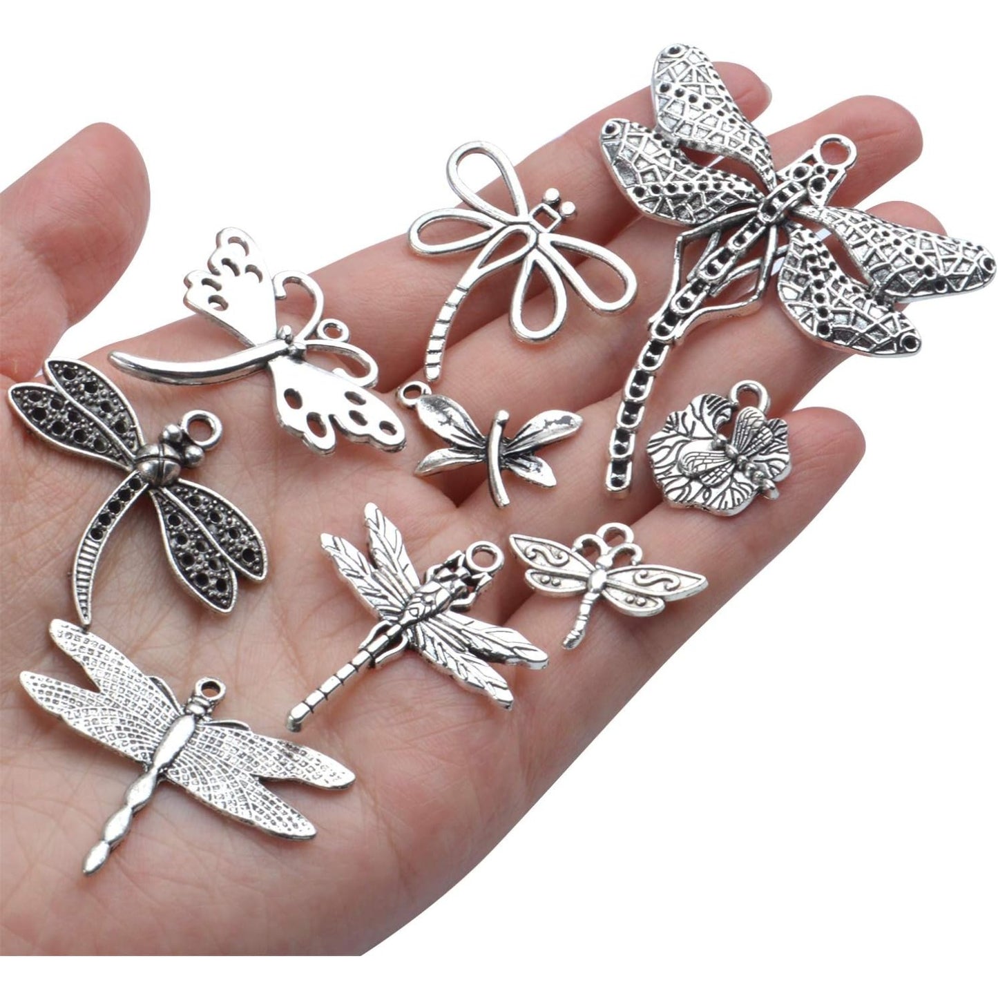 100g (About 50-80pcs) Antique Silver Dragonfly Charms Tibetan Insect Charms Pendants Craft Supplies for Bracelets Necklace Jewelry Making