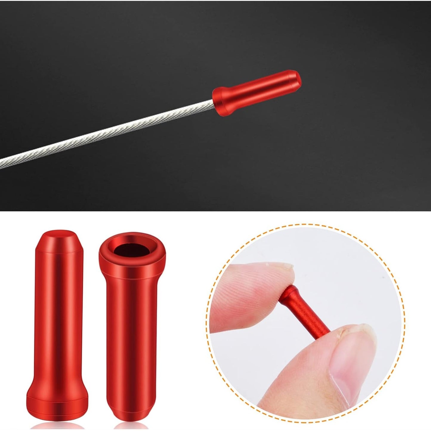 100pcs Aluminum Alloy Bike Cable End Caps, Red, 12mm, with Box for Road & Mountain Bikes