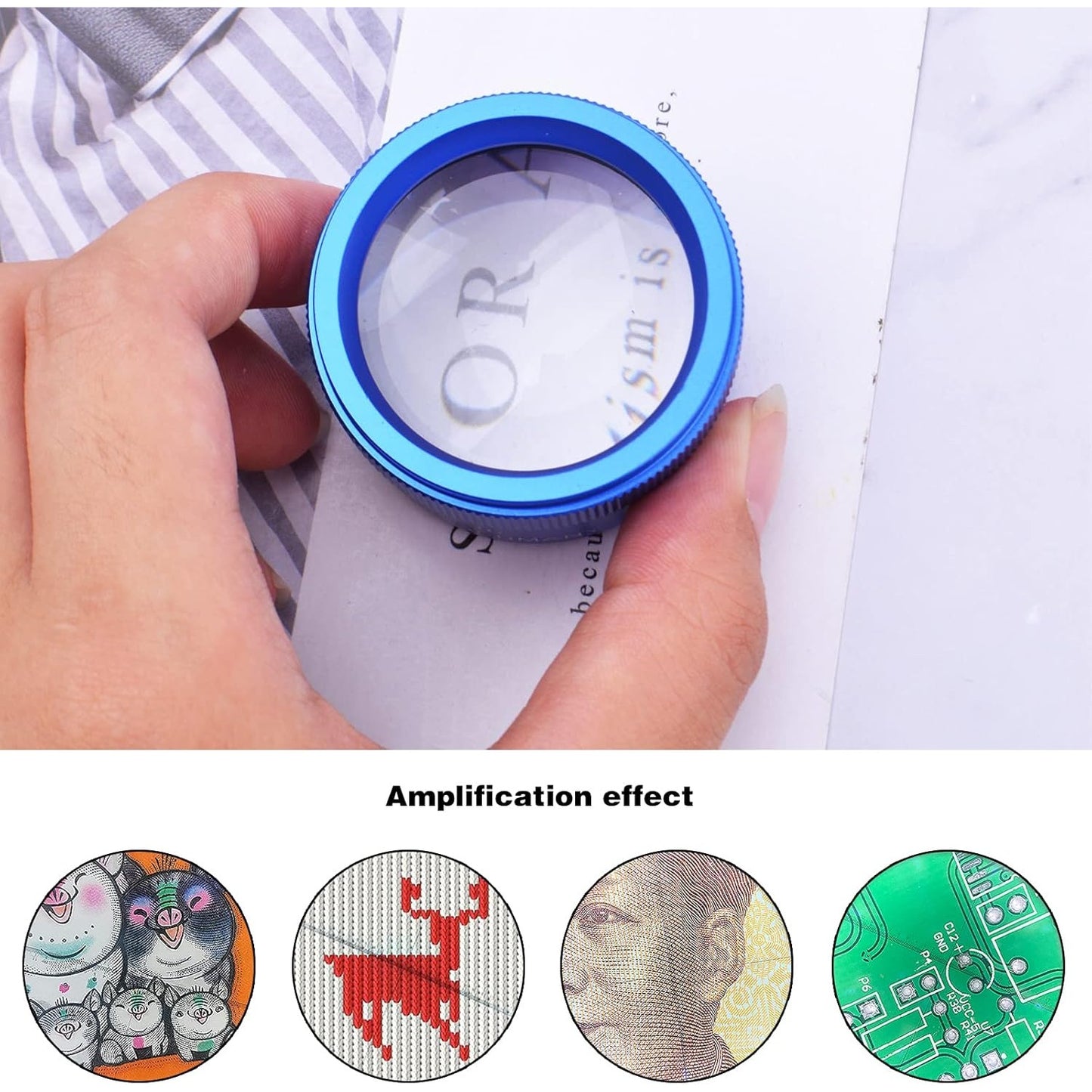 30X Loupes Magnifier Glass, Portable Pocket Electronics Magnifying High Magnification Jewellers Loupes Inspection Tool for Reading Jewelries Coins Stamps Watch Collections, Blue, 43mm29mm