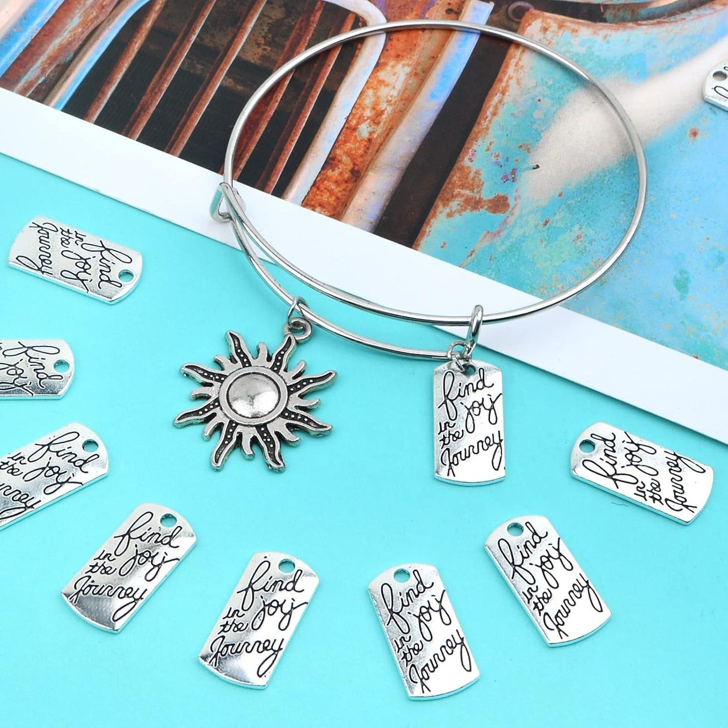 50 Pieces Antique Silver Inspirational Word Charms Alloy Engraved Motivational Words Message Pendants Charms for DIY Necklace Earrings Keychains Jewelry Making