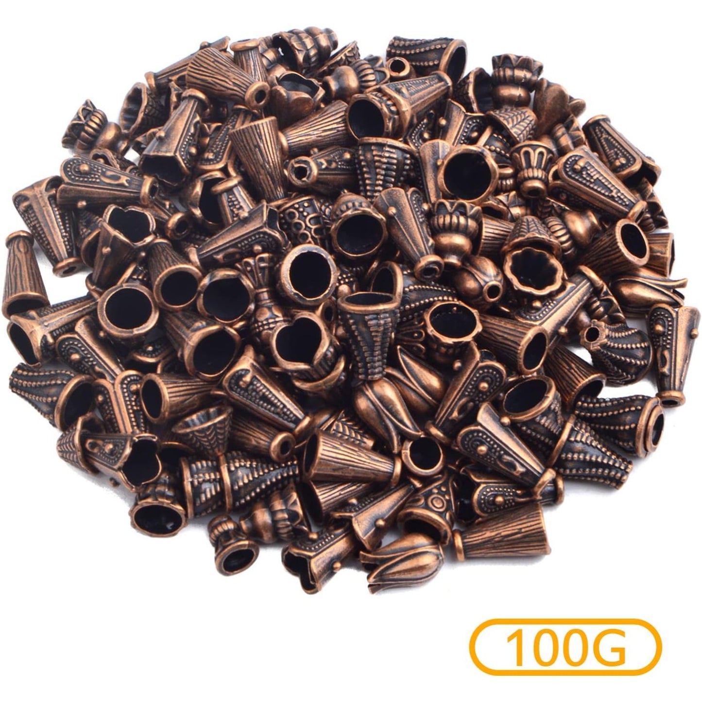 100 Gram (About 110-150pcs) Mixed Styles Bead Caps Vintage Alloy Flower Spacer Beads Tassel Cone Bead Caps Accessories for DIY Bracelet Necklace Jewelry Making, Antique Copper
