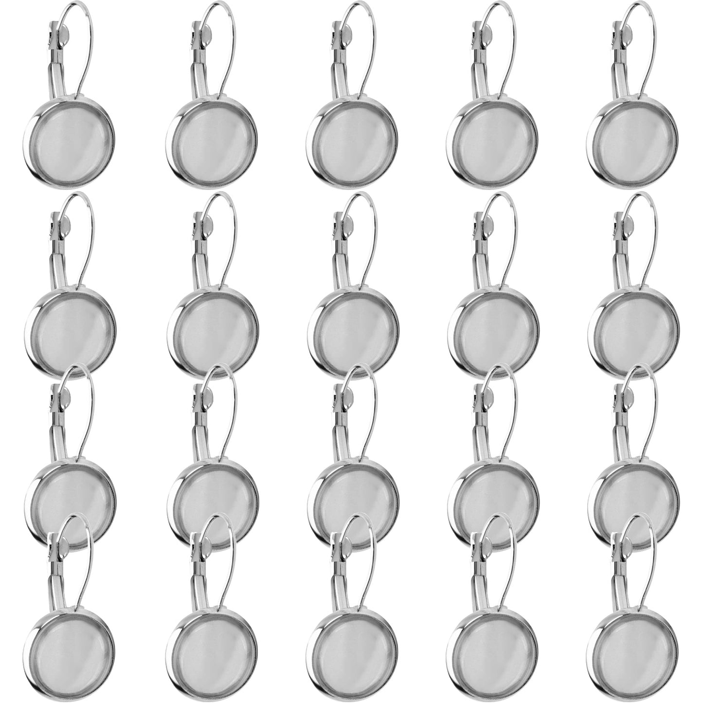 Leverback Earring Blanks, 20pcs Brass French Lever Back Earrings with 12mm Flat Round Cabochon Setting Tray and 20pcs Clear Glass Cabochons for DIY Earring Making