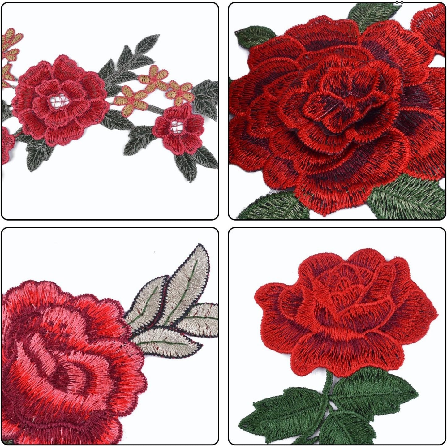 12 Pieces 6 Pairs Embroidered Patches Various Rose Flower Sew on Patch for DIY Art Craft,Clothings,Jeans