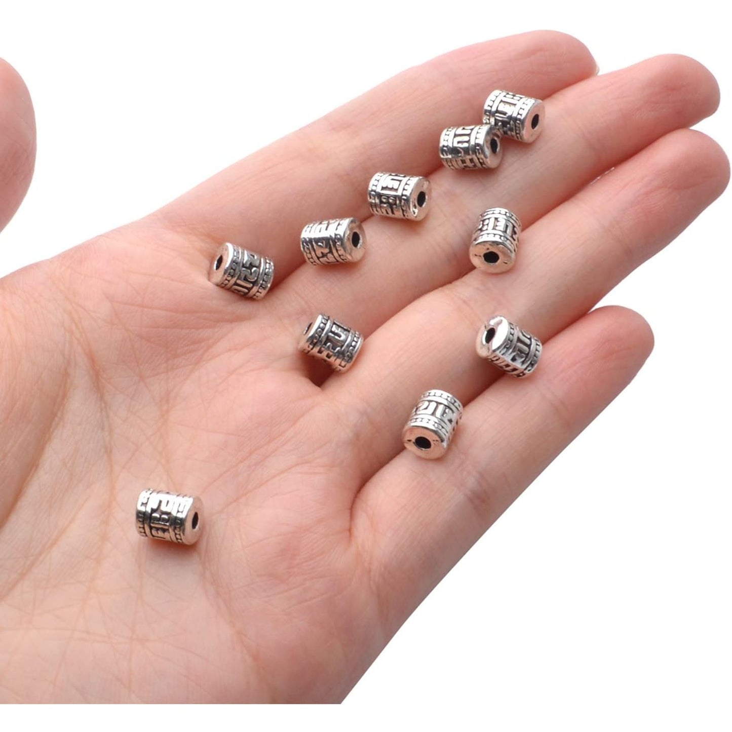 60pcs Antique Silver Plated Column Spacer Bead Alloy Tibetan Rondelle Bead Spacers Tube Beads Charm Beads for Bracelet DIY Jewelry Making and Crafting