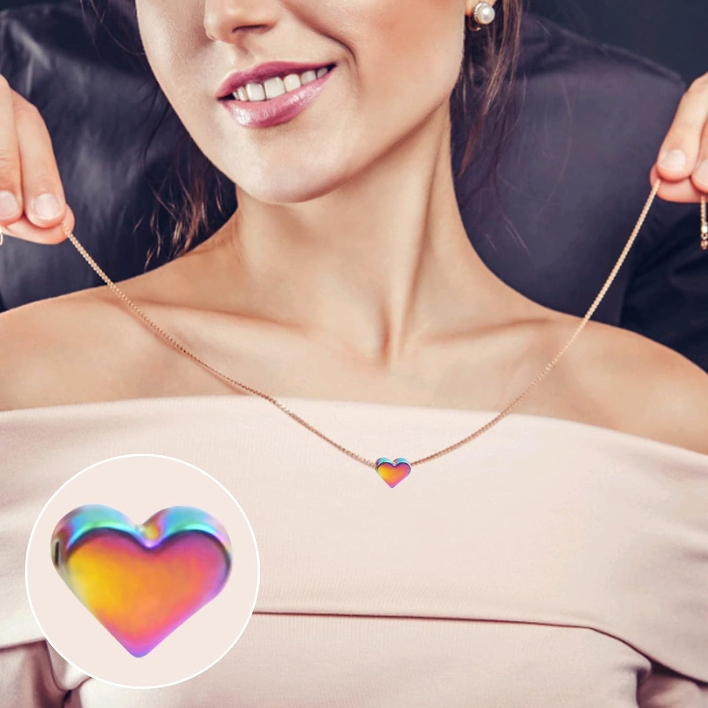 20pcs Cute Heart Shape Spacer Beads Alloy Heart Loose Charm Beads Handmade Accessories for DIY Necklace Earrings Jewelry Making Valentine's Day, Rainbow Color