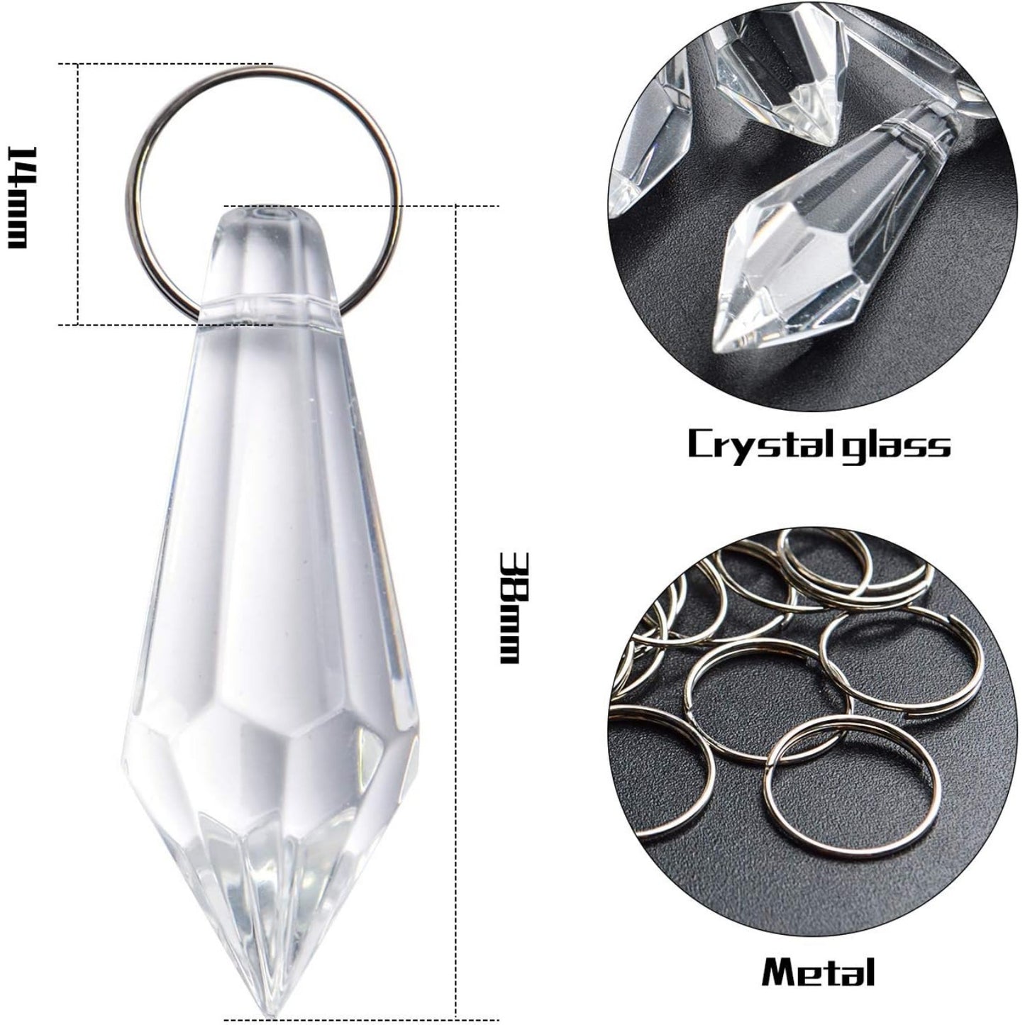 Crystal Glass Beads Drops, 30Pcs 38mm Chandelier Crystal Pendants Drops Clear Glass Beads Connected with 100pcs 14mm Stainless Jump Rings for Wedding Party Christmas Decoration