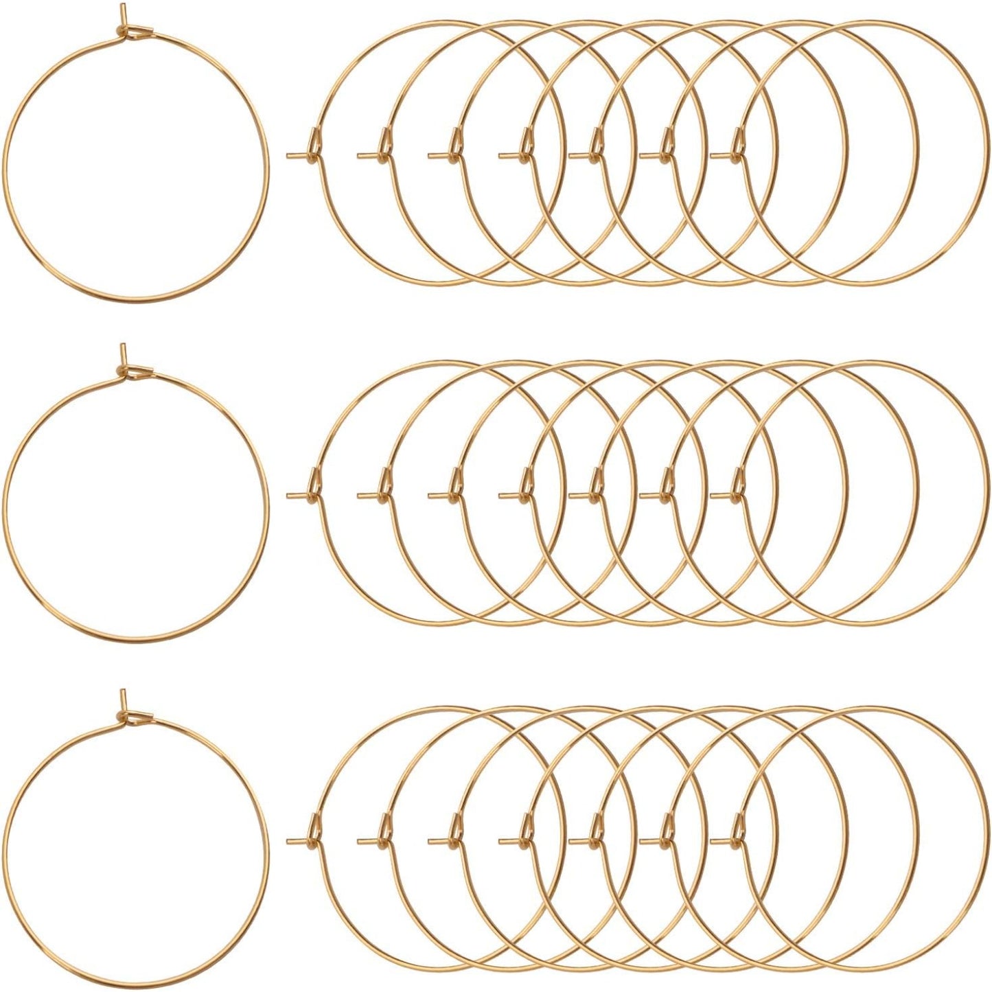 BronaGrand 100 Pieces Gold Plated Wine Glass Charm Rings Earring Hoops 20mm