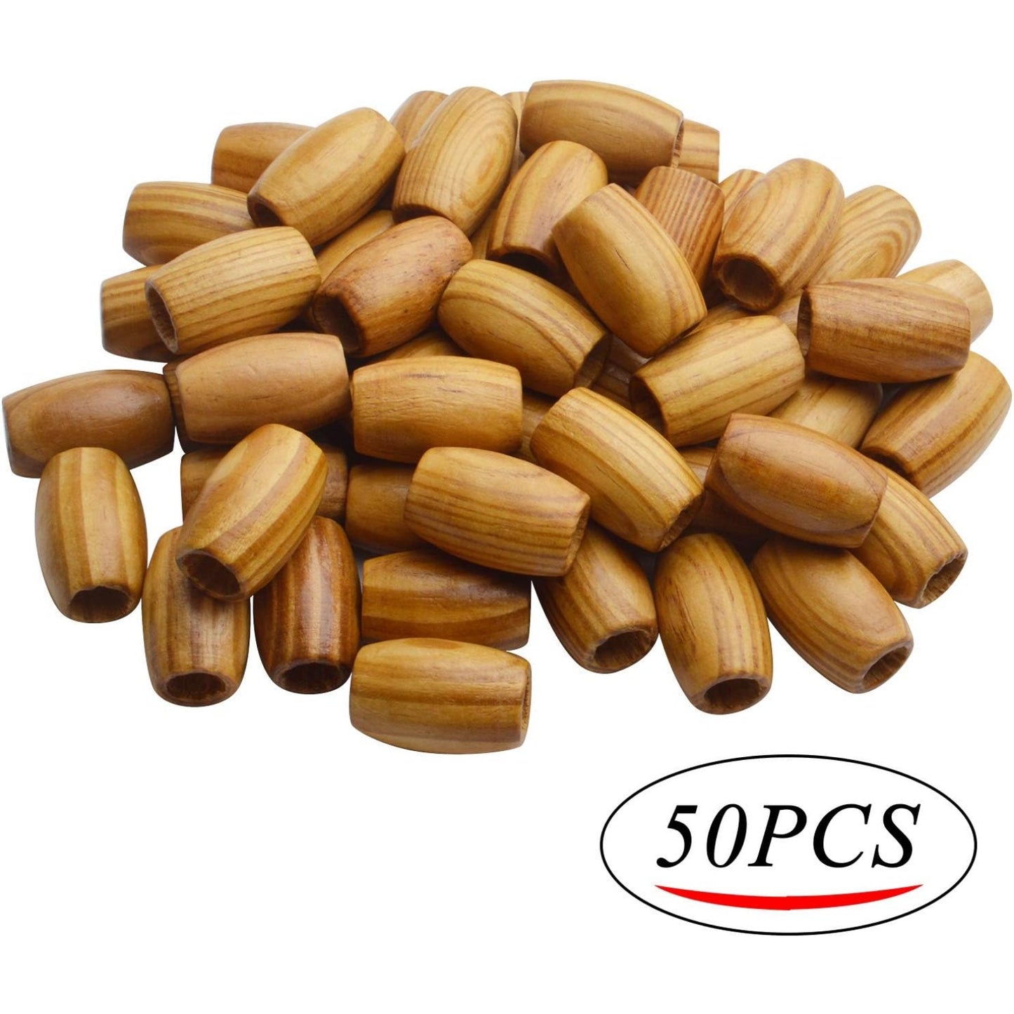 50pcs Natural Large Wooden Spacer Beads Tube Beads Oval Beads Loose Wood Beads with 10mm Large Hole for DIY Jewelry Hair Crafts Making,DIY Jewelry Handmade Decoration Supplies,30×20mm