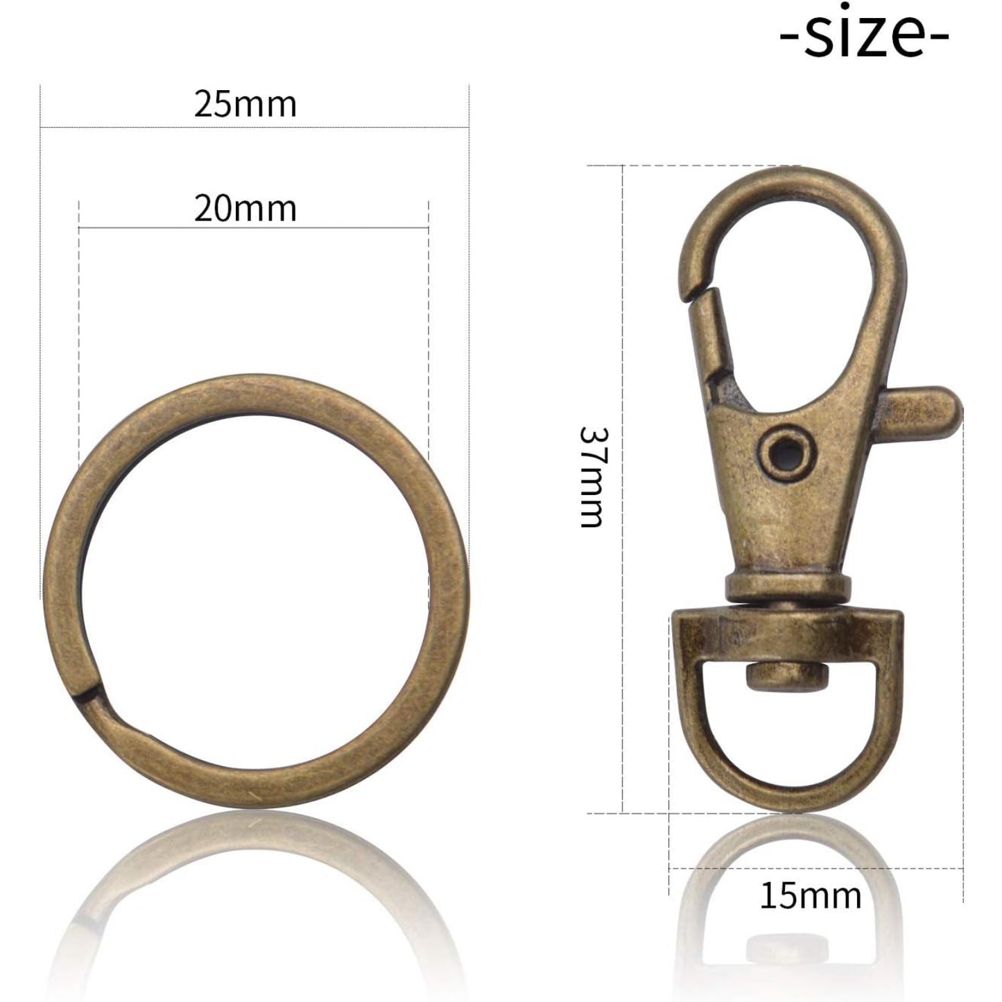 Bronze Lobster Claw Clasp Keychain,30 Pieces Swivel Clasps and 30 Pieces Keychain Rings for Craft Project Making