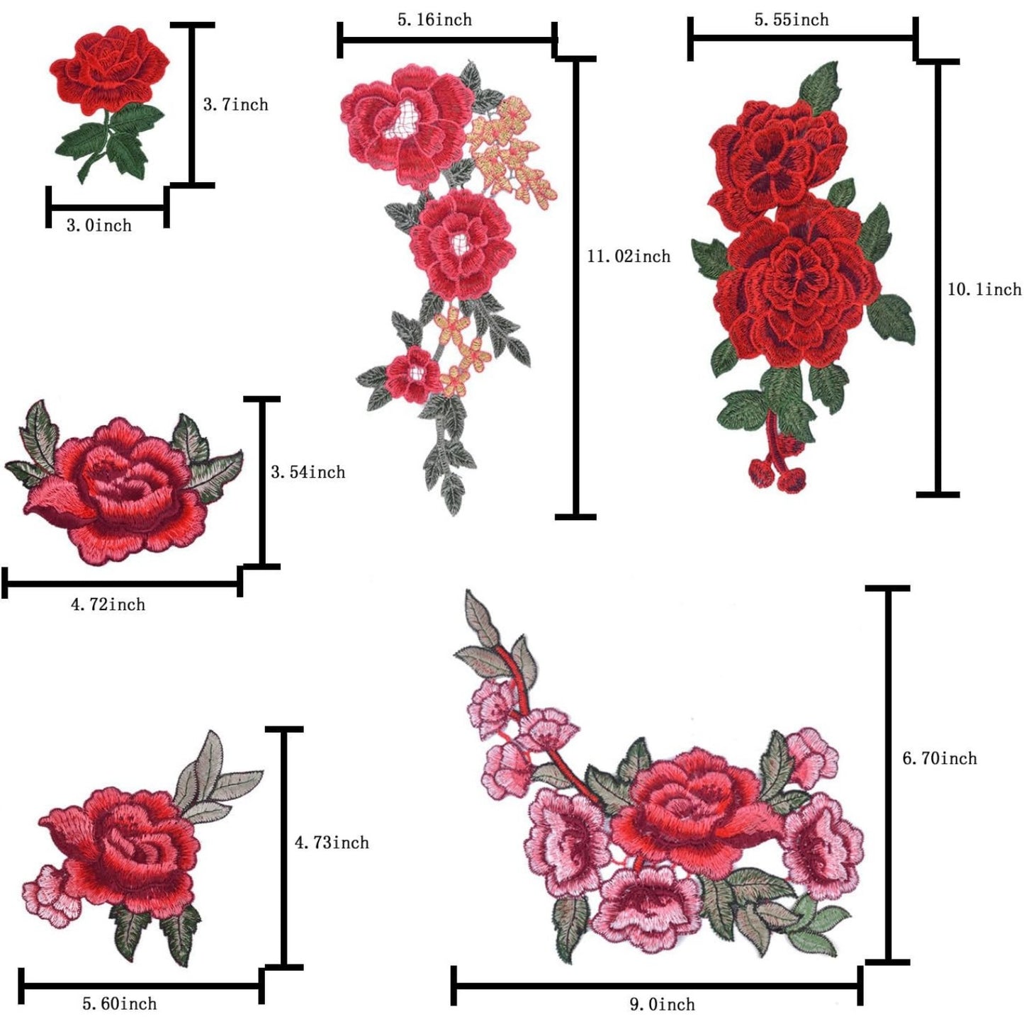 12 Pieces 6 Pairs Embroidered Patches Various Rose Flower Sew on Patch for DIY Art Craft,Clothings,Jeans