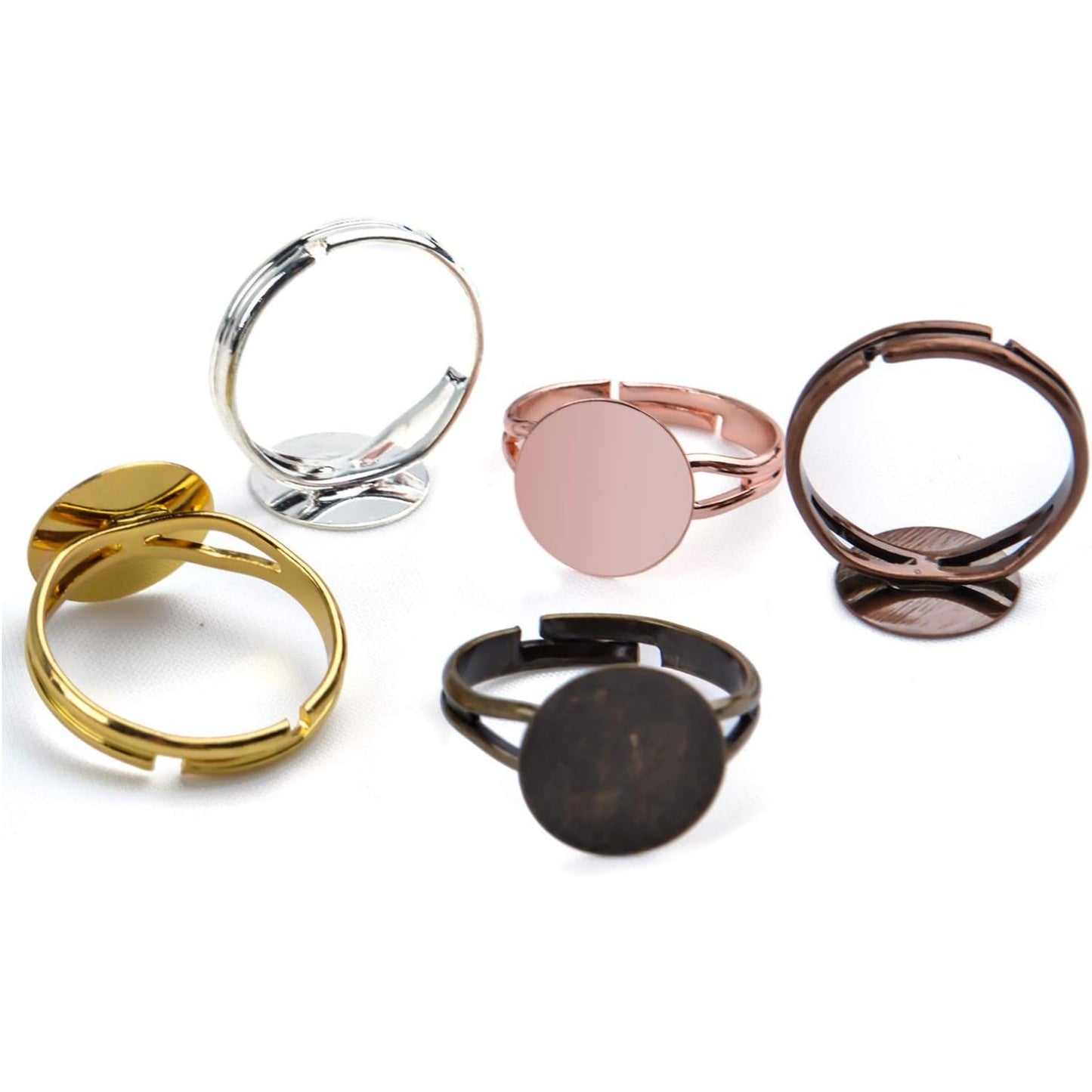 Blank Rings,20pcs Adjustable Ring Base Blank Ring Bezels Flat Round Cabuchon Rings Components for Making Jewelry Crafts