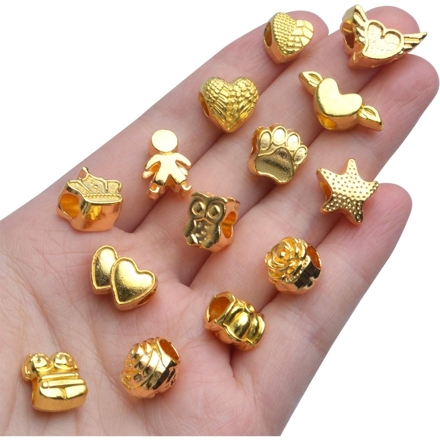 Golden Spacer Beads,100 Gram Large Hole Spacer Beads Metal Alloy Loose Beads Fit European Charm Bracelet for Jewelry Making Craft DIY