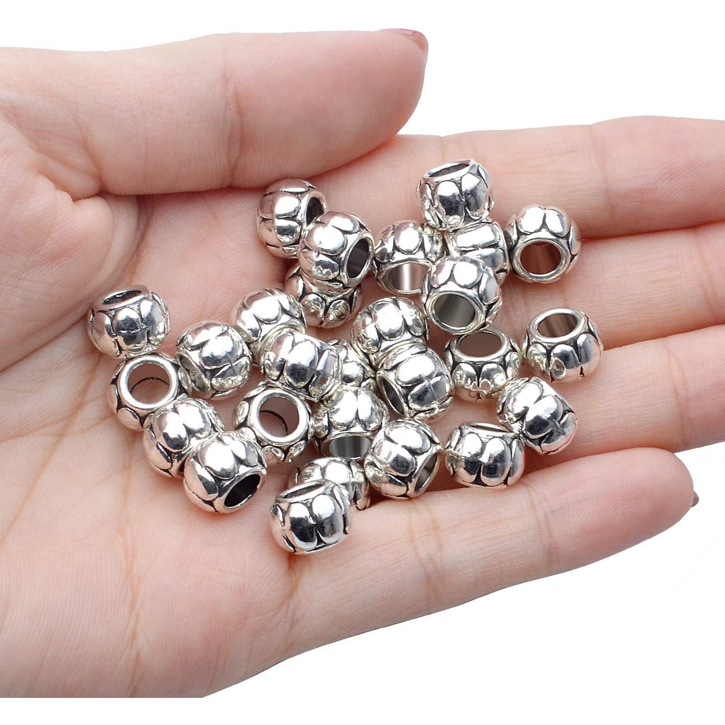 50pcs Antique Silver 5mm Large Hole Spacers Round Spacer Beads Alloy European Style Tube Beads Jewelry Spacer Charms for DIY Bracelet Jewelry Crafts Making