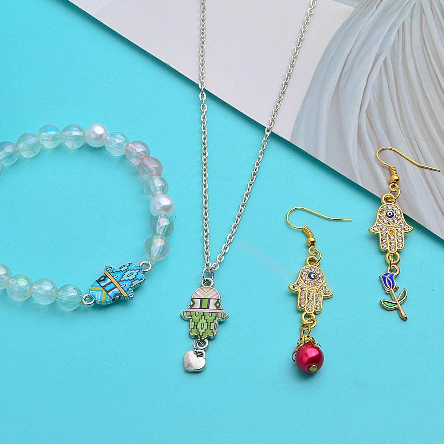 30pcs Mixed Alloy Rhinestone Hamsa Hand of Fatima Charms Colorful Evil Eye Hamsa Hand Frame Pedants Connectors for DIY Art Craft Jewelry Making Christmas Gifts, 2 Styles