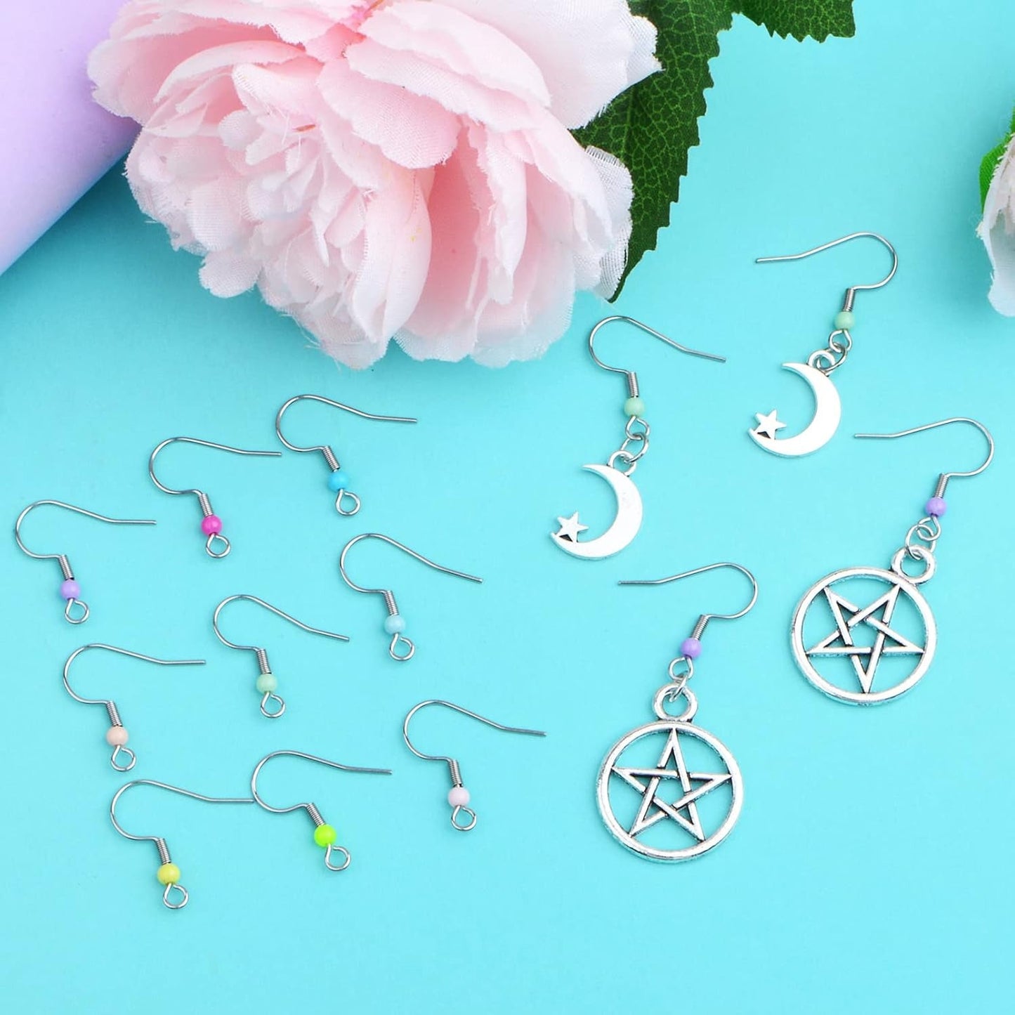 100pcs Mixed Colors Stainless Steel Earring Hooks Hypoallergenic French Earring Fish Hooks and 100pcs Clear Earring Backs Stoppers for DIY Jewelry Making Supplies Gift