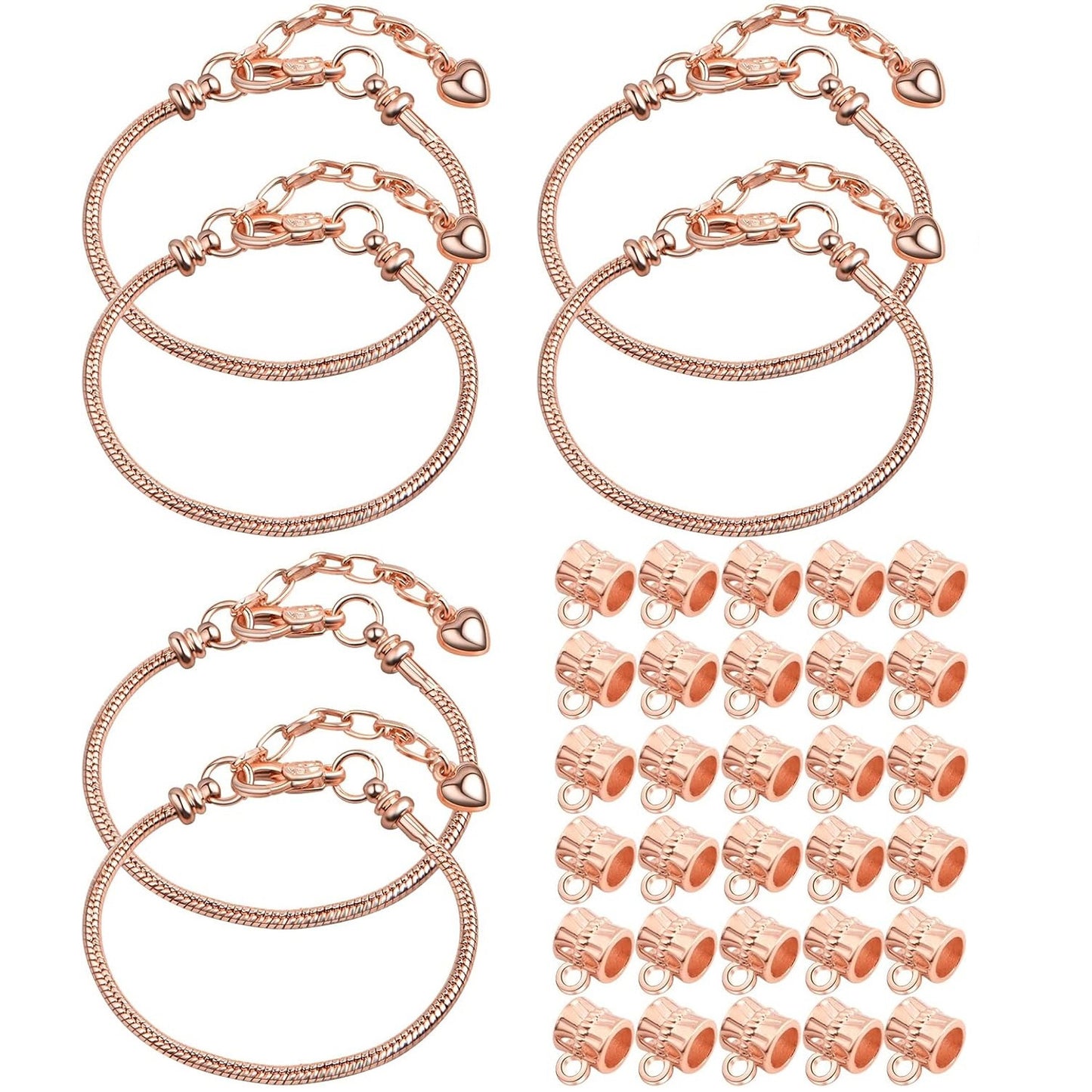 6pcs Snake Bone Chains Metal Snake Chain Spool Short Layered Necklaces with 30pcs Large Hole Spacer Beads Bails Bead Connectors for DIY Bracelet Jewelry Making, 3 Colors