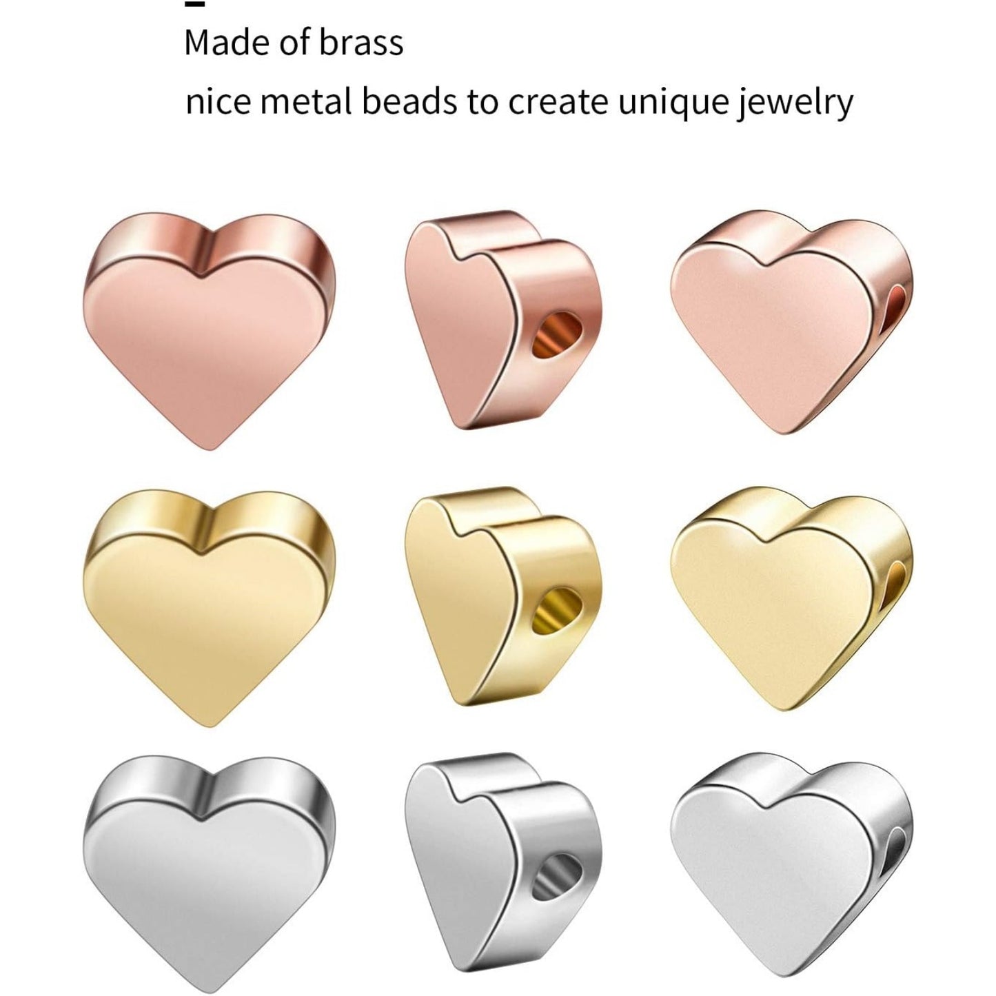 Spacer Beads Jewelry Accessories, 30PCS Small Hole Heart Beads Spacer Loose Separated Beads Brass Double Side Pendants Charms for Handmake DIY Bracelet Necklace Valentine's Day,7 * 6 * 3mm