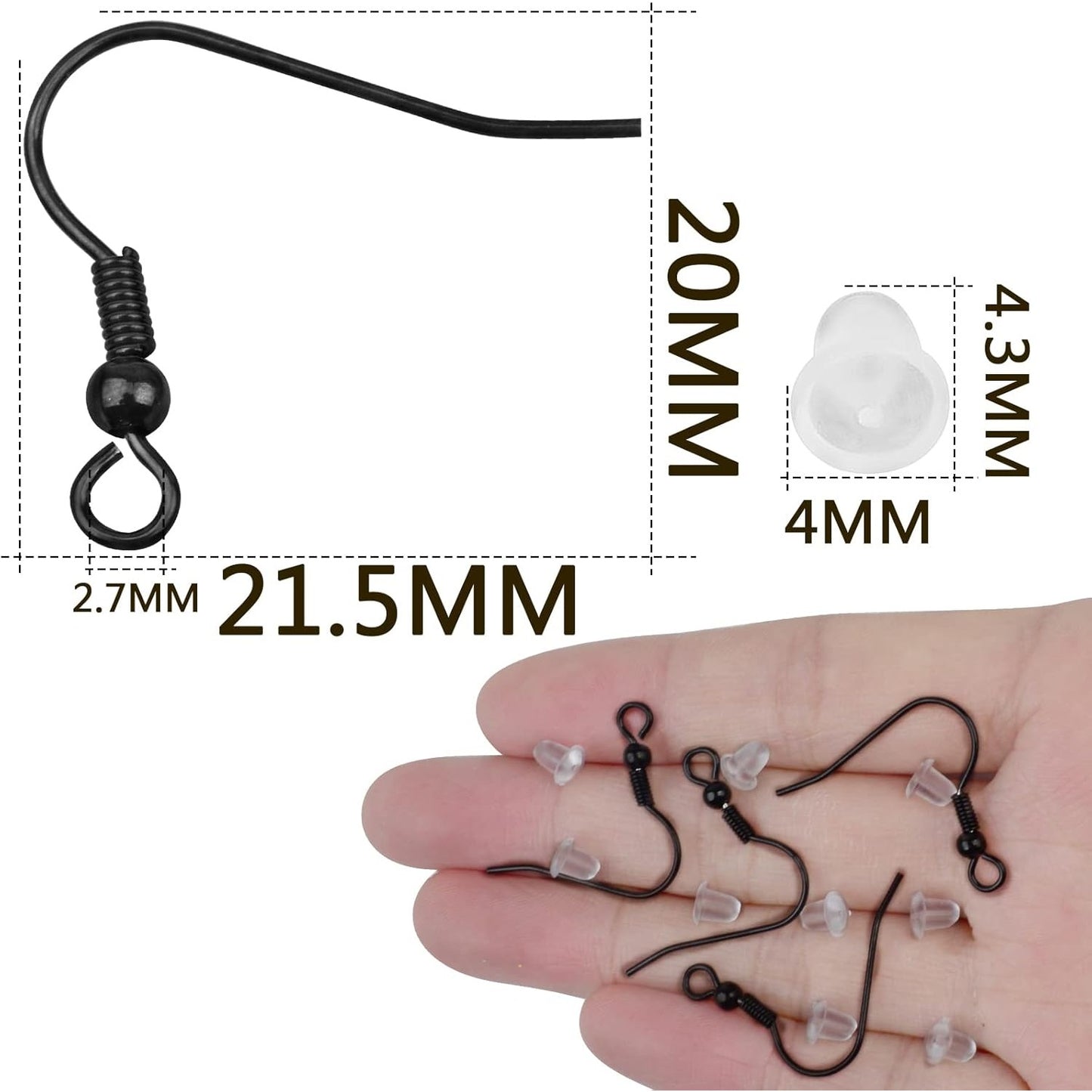 50pcs Stainless Steel Earring Hooks Hypoallergenic French Ear Wires Fish Hooks with Loop and 50pcs Plastic Bullet Earring Backs for DIY Earring Jewelry Making