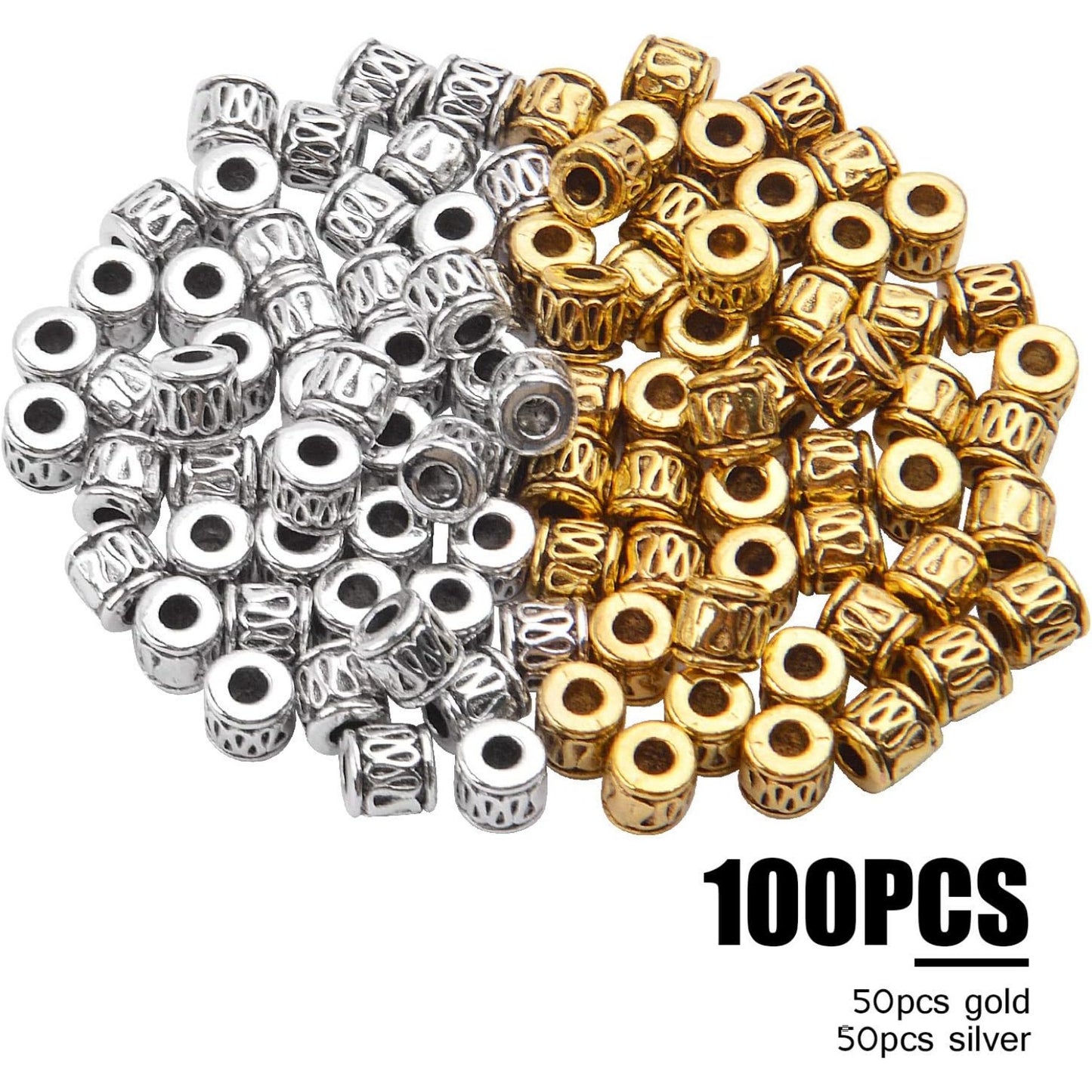 100pcs Antique Spacer Beads Column Tube Metal Spacers Jewelry Beads for Making Bracelet Crafting,5 * 5mm