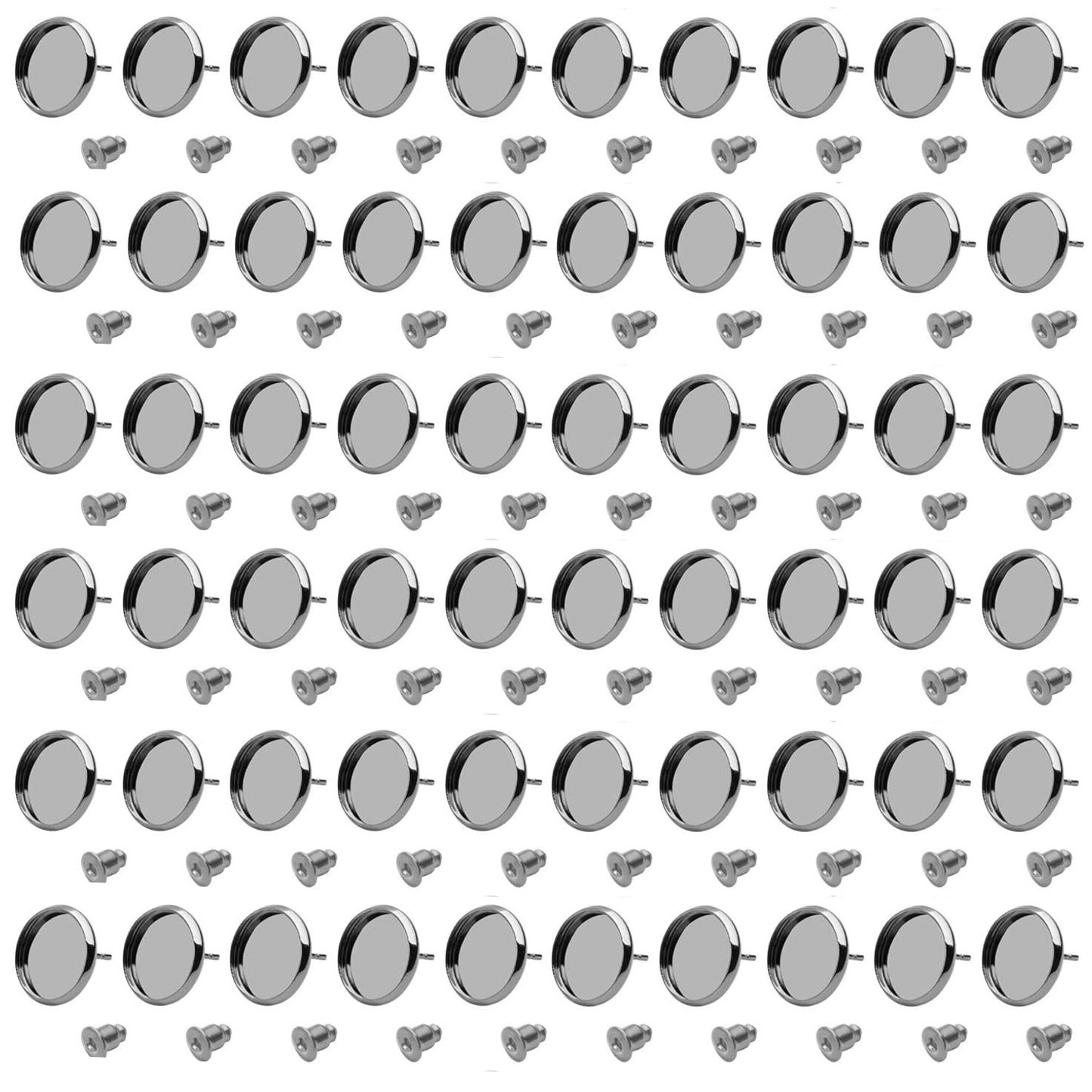 Stud Earring Findings, 60pcs Blank Stud Earring Bezel Setting Post Cup for 12mm Cabochon and 60pcs Earring Backs for Jewellery Making