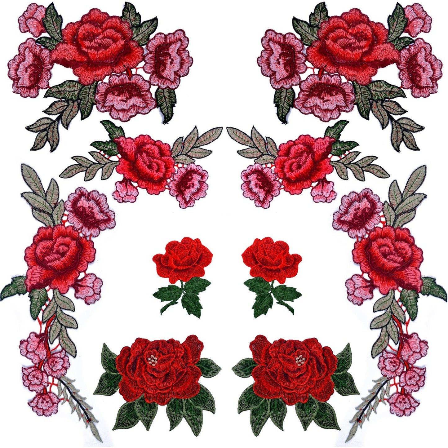 10 Pieces 5 Pairs Embroidered Patches Rose Flower Sew on Patch Applique for DIY Clothing, Jeans,Sewing