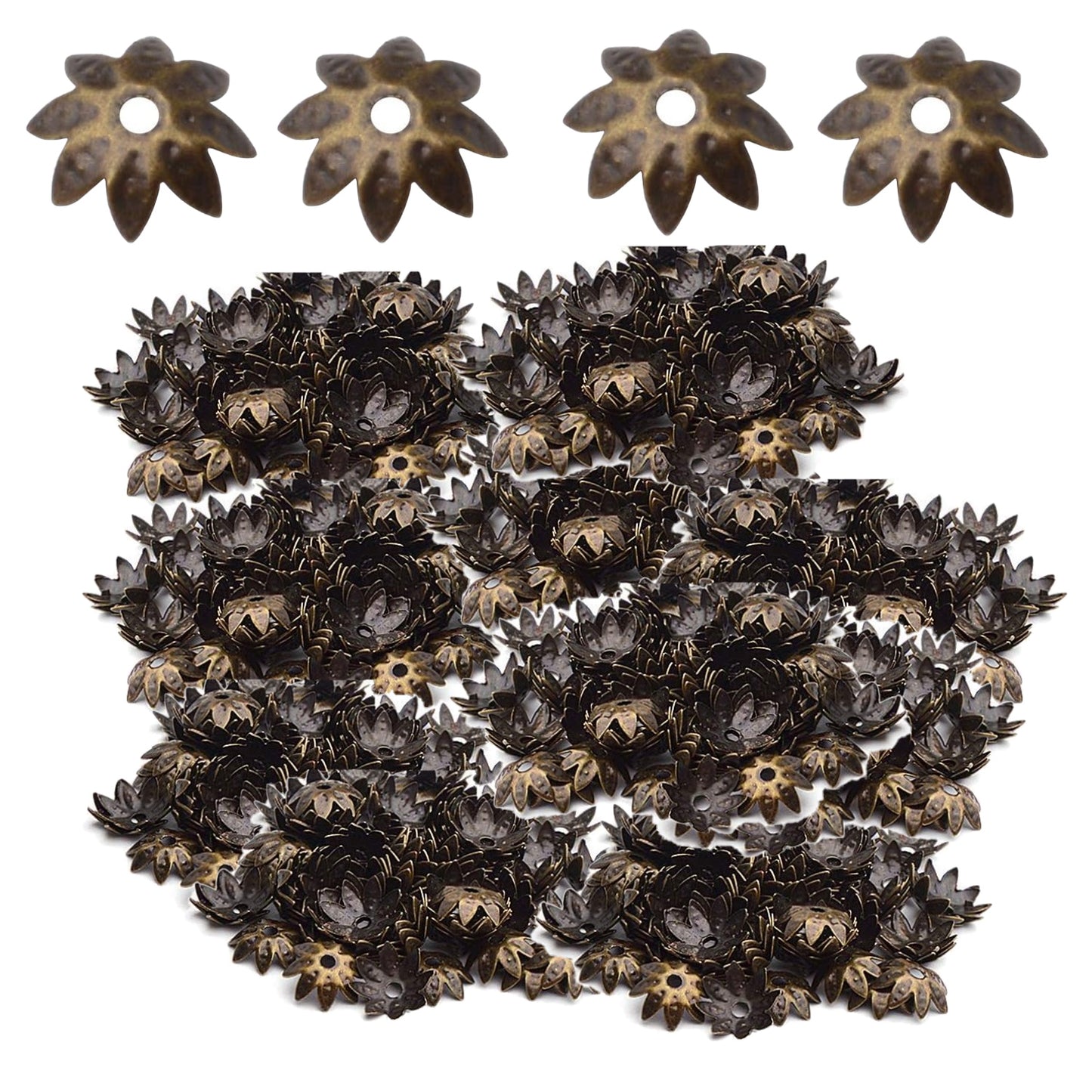 Tibetan Bead Caps, 600pcs 8 mm Antique Alloy Mixed Flower Bead Spacers Jewelry Findings Accessories for DIY Crafts, 6 Colors