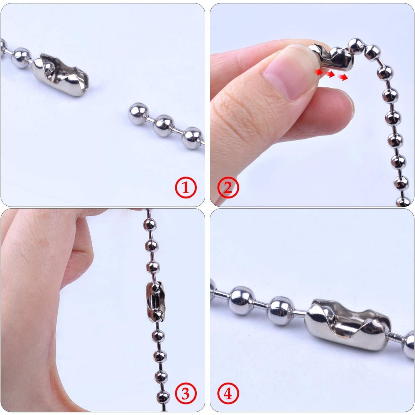 1pcs 4.5mm Beaded Pull Chain Extension with Connector,4m Beaded Roller Chain with 20pcs Matching Connectors,Silver