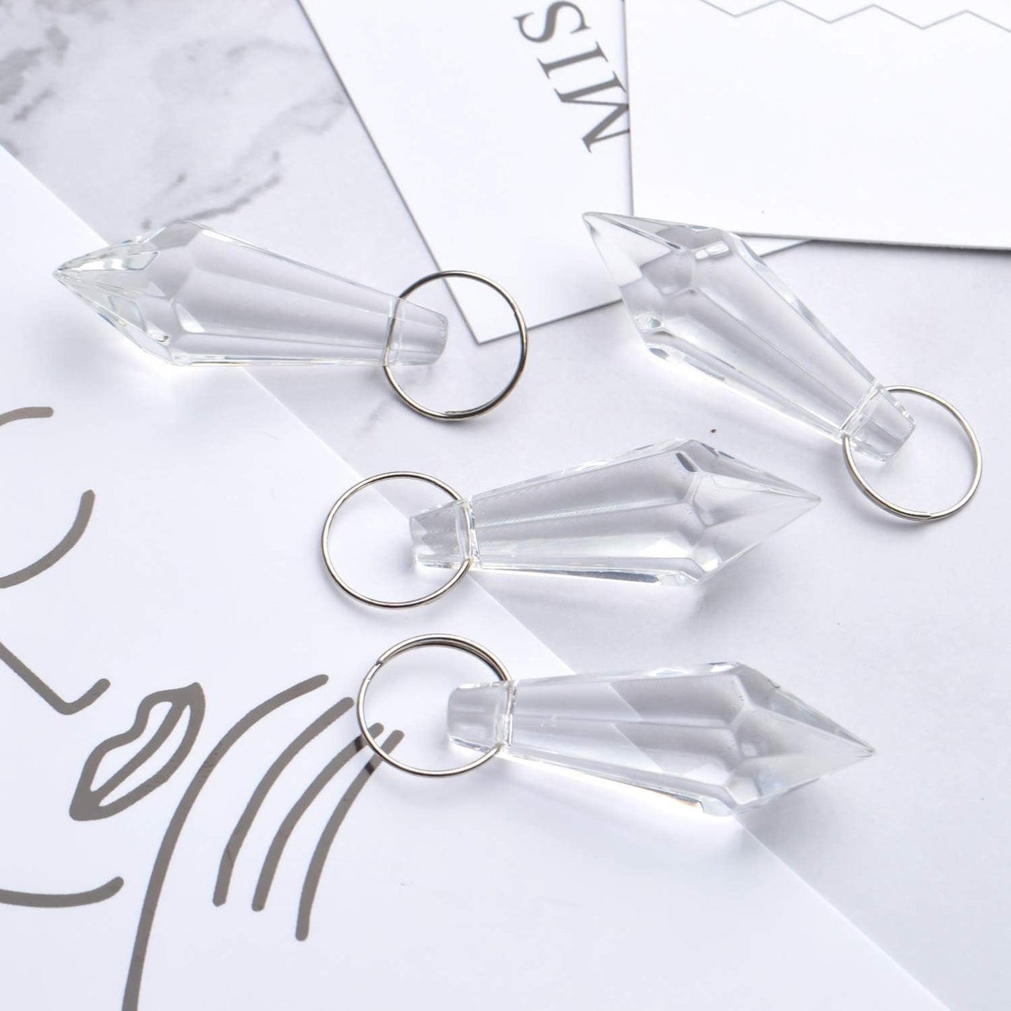 Crystal Glass Beads Drops, 30Pcs 38mm Chandelier Crystal Pendants Drops Clear Glass Beads Connected with 100pcs 14mm Stainless Jump Rings for Wedding Party Christmas Decoration