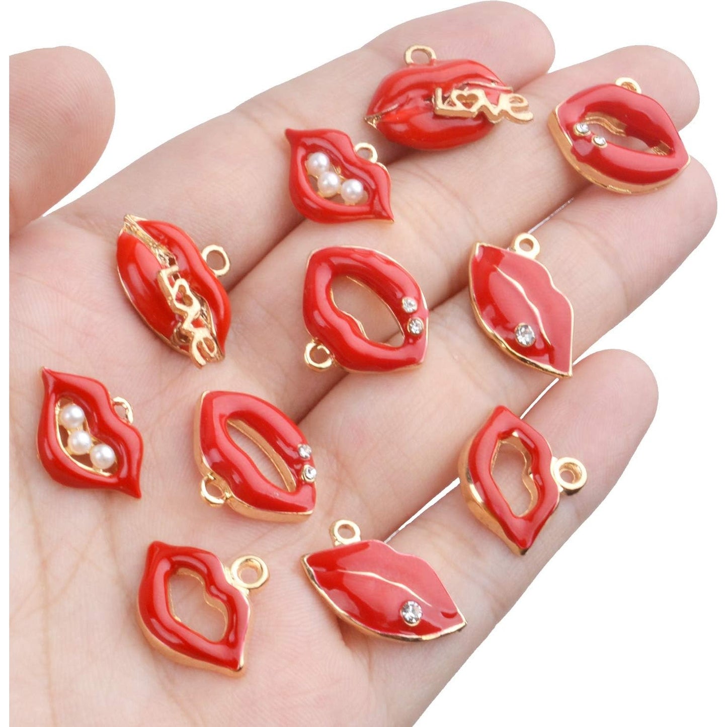 20pcs Sexy Red Lip Alloy Enamel Mouth Charms for Jewelry Making Crafts DIY,5 Styles