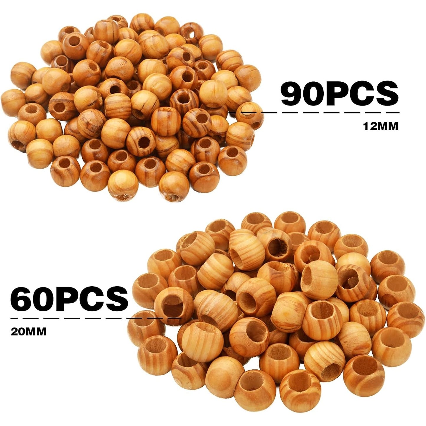 150pcs Brown Round Wood Beads Large Hole Natural Wooden Beads Wood Loose Spacer Beads for DIY Jewelry Handmade Decorations