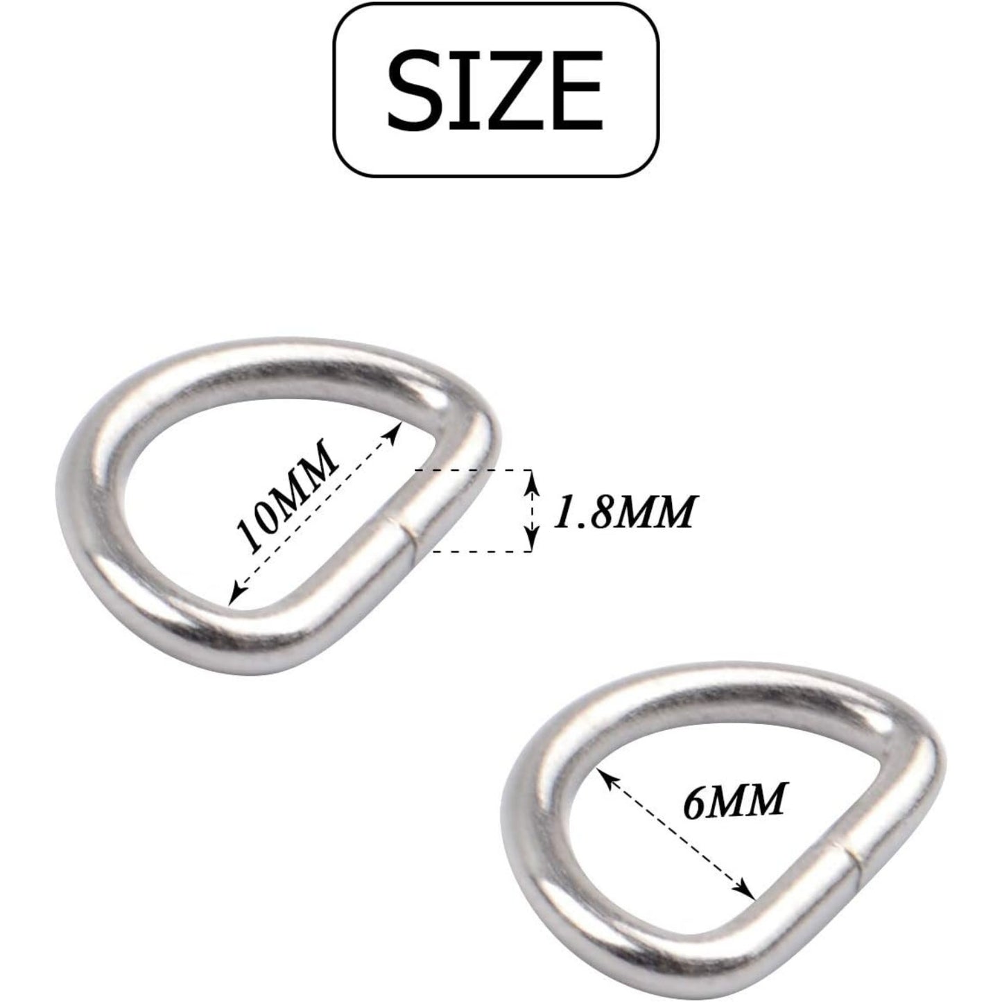BronaGrand 200pcs 2/5 inch Metal D Ring Buckles D-Ring Loop for Handbag Purse Clothes DIY Accessories
