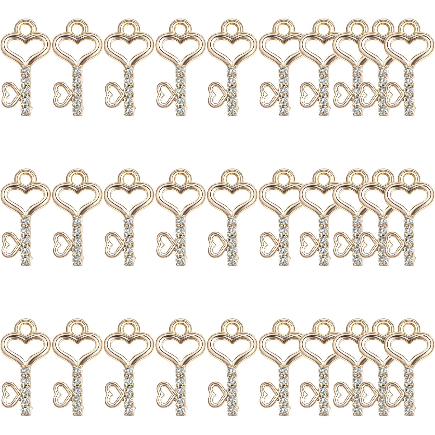 30pcs Heart Key Pendant Charms Mini Metal Heart Shape Key Pendants with Rhinestone Handmade Accessories for Bracelet Keychains Jewelry Making Valentine's Day Gifts, 2 Colors