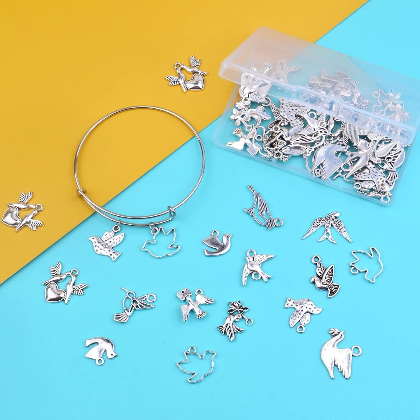 60pcs 12 Styles Bird Charms Tibetan Alloy Swallow Hummingbird Pendants Vintage Animal Charms with a Box for DIY Bracelet Necklace Jewelry Making, Antique Silver