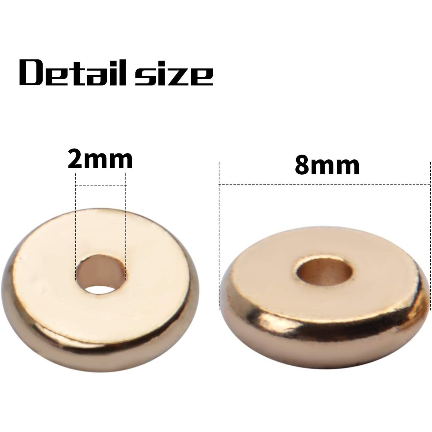 100pcs 8mm Flat Round Rondelle Spacer Beads Disc Spacers Loose Beads Jewelry Metal Spacers for DIY Bracelet Necklace Crafts,Gold