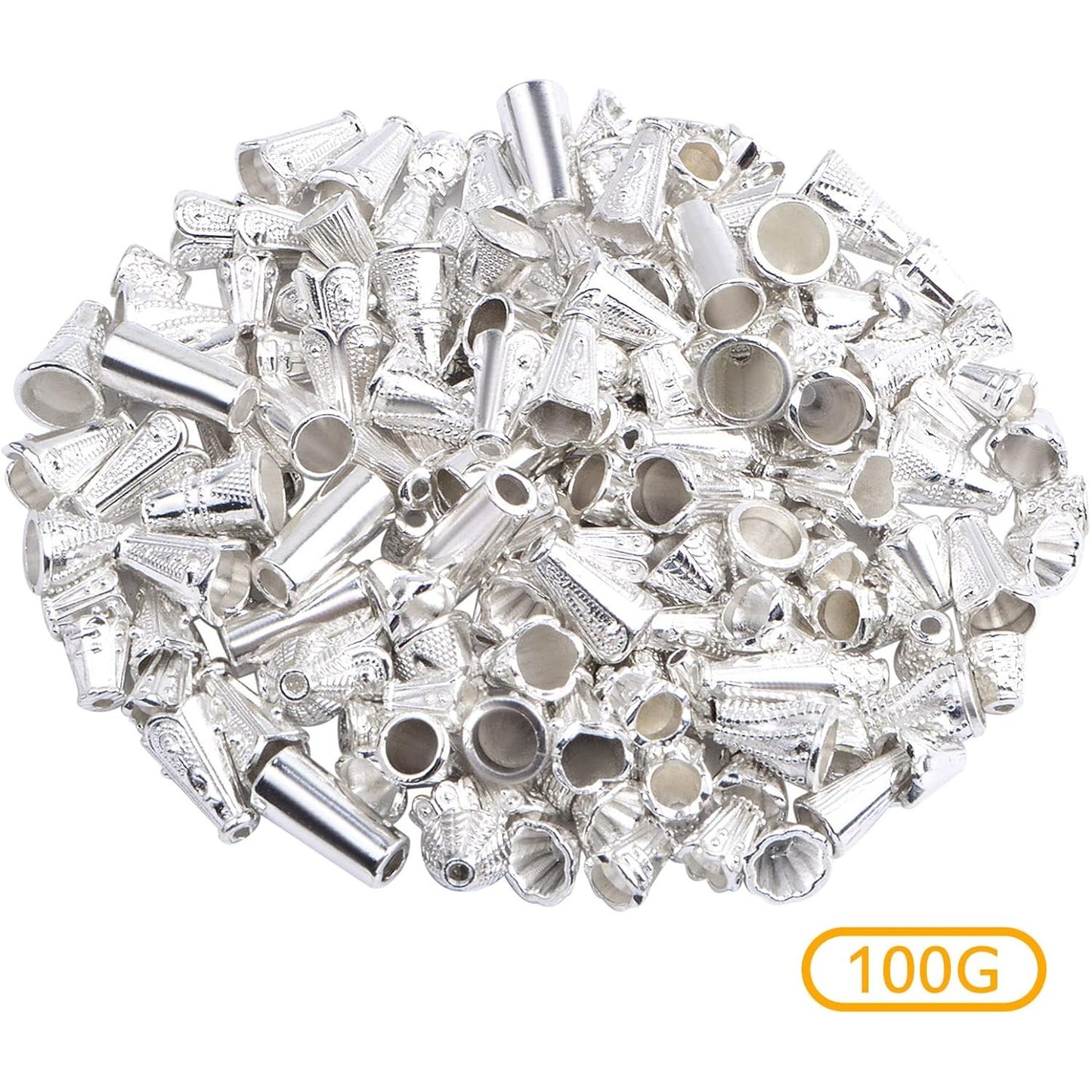 100 Gram (About 110-150pcs) Mixed Styles Cone Bead Caps Tibetan Alloy Flower Spacer Bead Caps Tassel End Caps for DIY Bracelet Necklace Jewelry Craft Making, Bright Silver