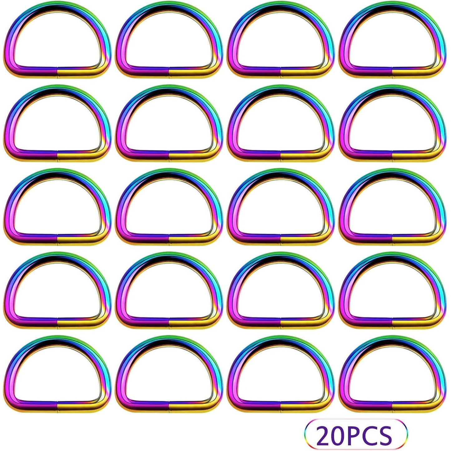 20pcs Metal Semi-Circular D Rings Multipurpose Half Round D-Shaped Rings Buckle DIY Accessories for Hardware Luggage Bags Backpack Belt Clothing Projects, Rainbow Color