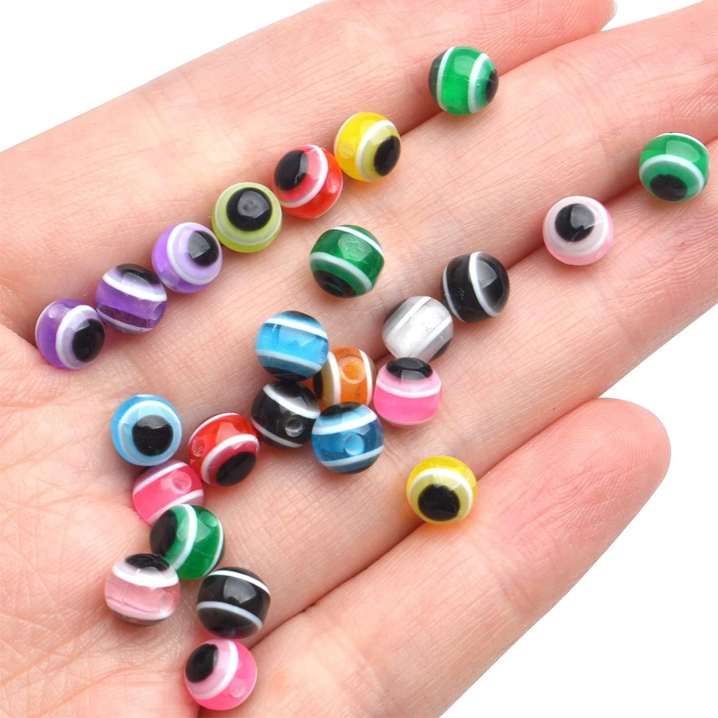 Evil Eye Beads,200pcs Mixed Evil Eye Spacer Beads Round Resin Beads Bulk for Bracelets Necklace Jewelry Making,1.6mm Hole