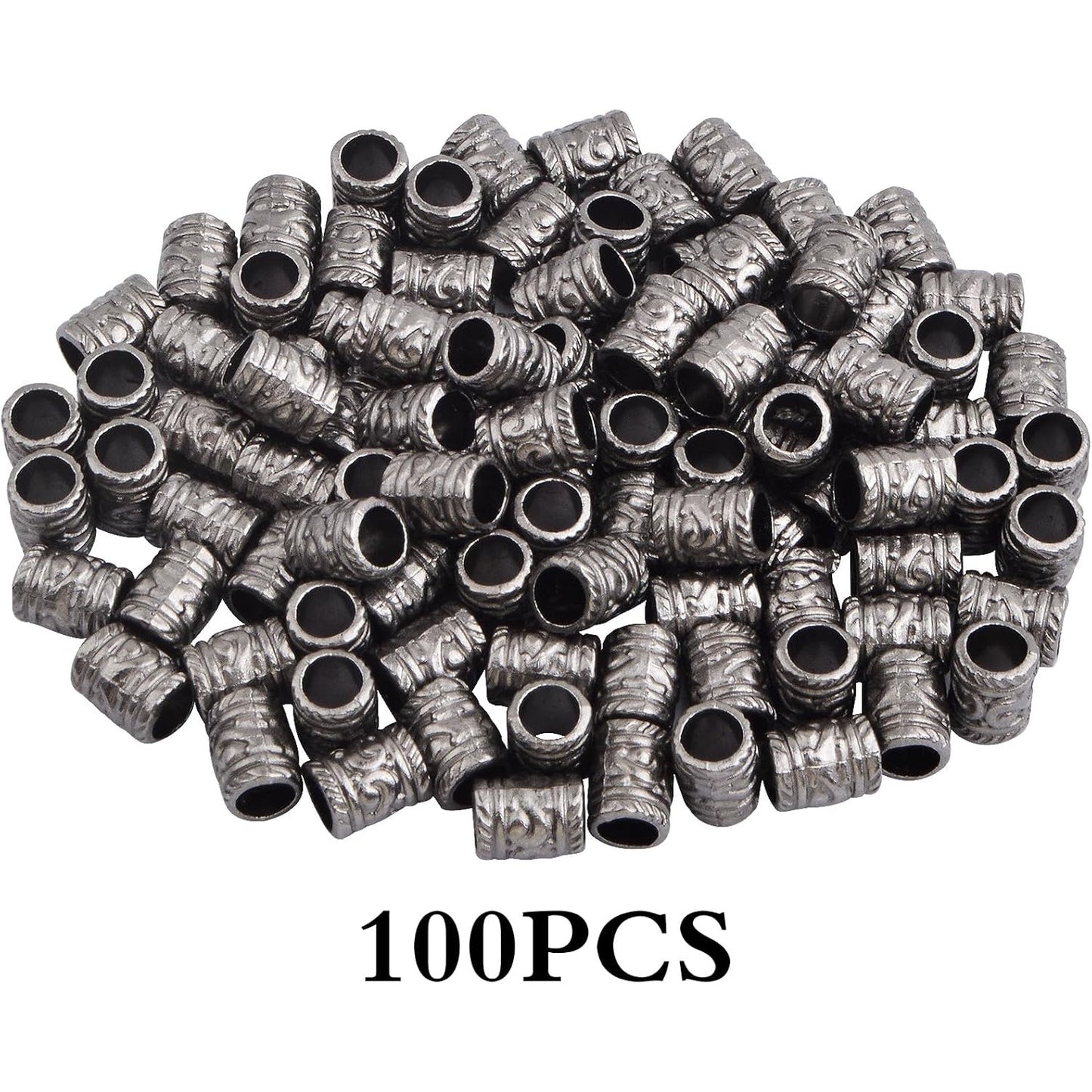 100pcs Large Hole Spacer Beads Alloy Column Loose Beads Gun Black Filigree Pattern Barrel Tube Beads Accessories for DIY European Charms Bracelet Jewelry Making, Hole: 5 mm