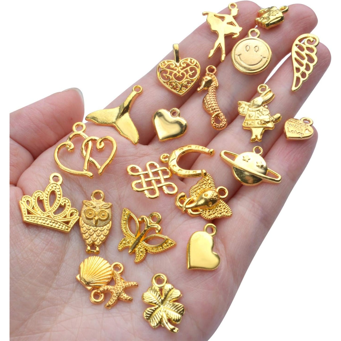 100pcs Gold Plated Charms Mixed Pendant Animals Plants Stars Charms for Necklace Bracelet Jewelry Making and Crafting