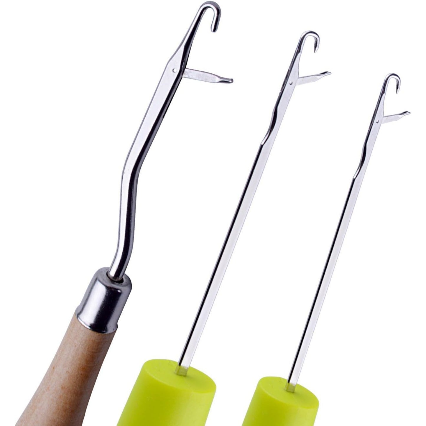 BronaGrand Wooden Bent Latch Hook Tool and Plastic Latch Hook Crochet Needle, Set of 3