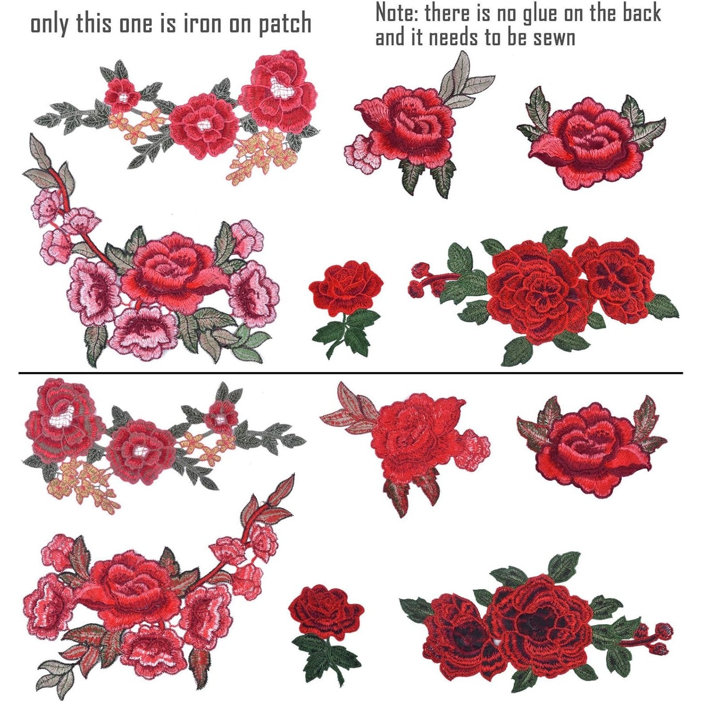 12 Pieces 6 Pairs Embroidered Patches Various Rose Flower Sew on Patch for DIY Art Craft,Clothings,Jeans